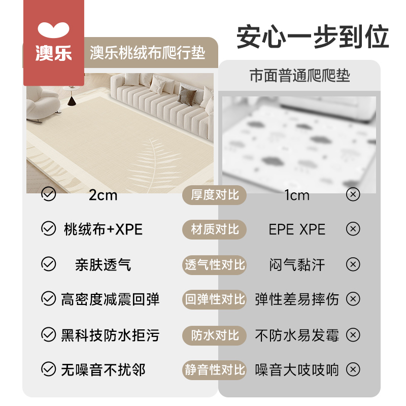 澳乐婴儿爬爬垫布面宝宝爬行垫儿童地垫加厚xpe无毒无味客厅家用
