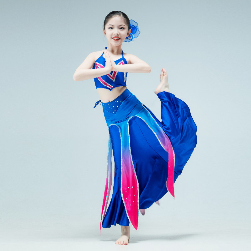 儿童傣族舞蹈演出服装月之花语女童孔雀舞少儿肚皮舞鱼尾裙定做
