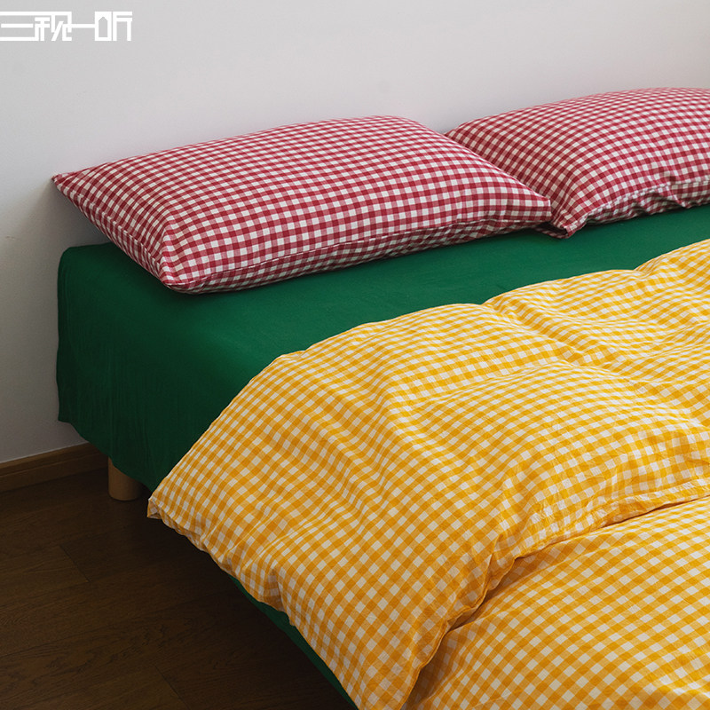 元气红火撞色款丨全棉色织水洗棉四件套纯棉床上床单被套床品套件,淘宝优惠券,粉丝福利购,淘宝优惠卷