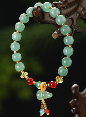 东陵玉女士手串节节高升天然玉石青绿色葫芦配饰一路高升显白手链