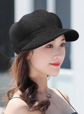 帽子女春夏天韩版透气八角帽女士户外画家帽简约贝雷帽防晒遮阳帽