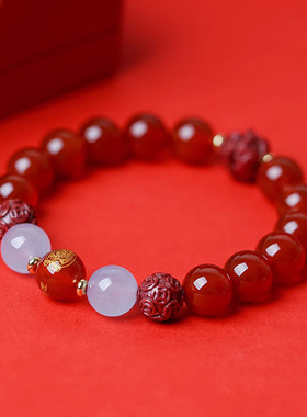 2025年蛇年本命年生肖本命佛红玛瑙手串三合朱砂新年吉祥红色礼物