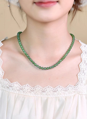 天然东陵玉项链送妈妈绿色砂金石锁骨链挂件饰品吊坠颈链送女友