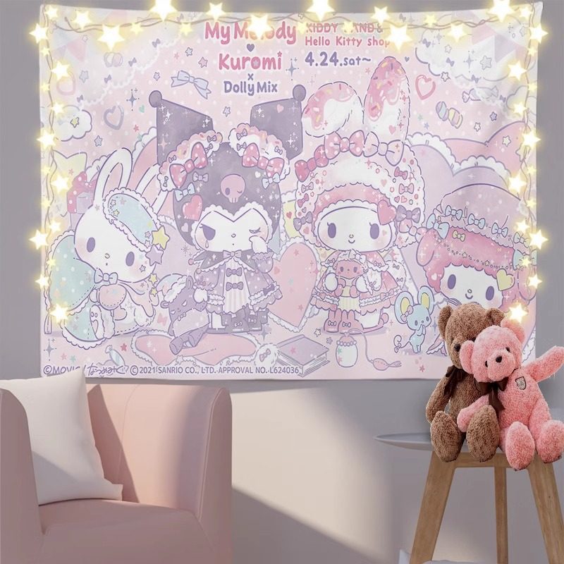新款 三丽鸥卡通可爱网红墙面挂布背景布学生宿舍卧室床头装饰布,淘宝优惠券,粉丝福利购,淘宝优惠卷