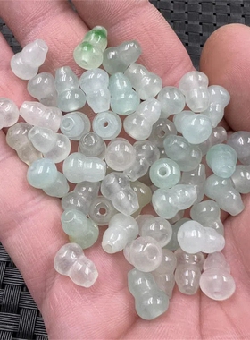 翡翠巴山翠冰种小葫芦玉珠散珠串珠DIY配件饰品耳坠手工材料配饰