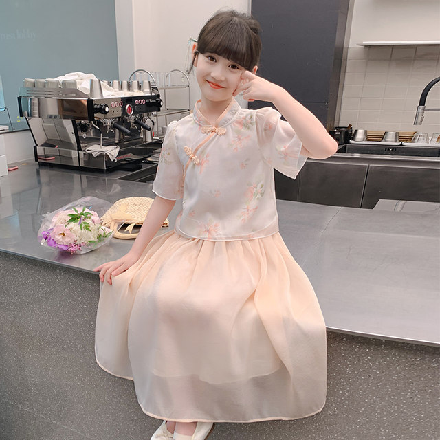 Girls summer skirt 2025 new children's new Chinese style Chinese style Hanfu dress fashionable summer short-sleeved suit