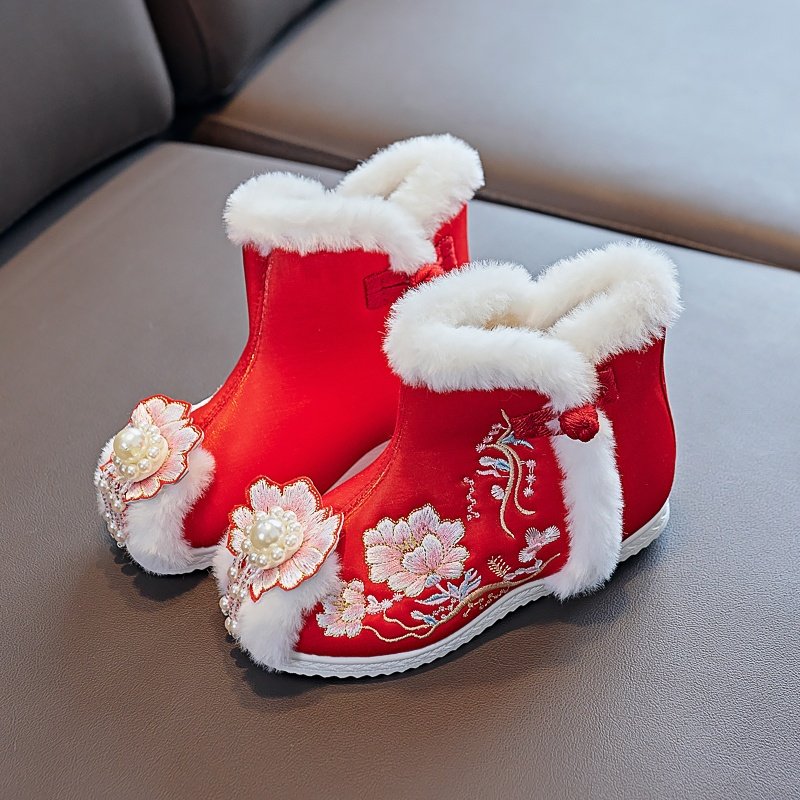 儿童汉服鞋女童古装鞋冬季加绒绣花鞋中国风棉靴民族古风拜年鞋子,淘宝优惠券,粉丝福利购,淘宝优惠卷