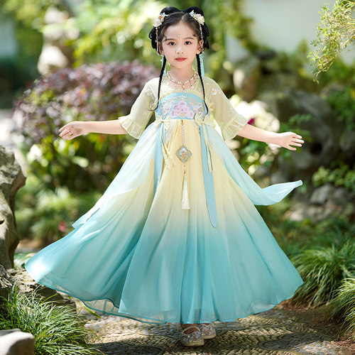 清仓汉服女童夏装儿童中国风童装唐装超仙连衣裙夏季女孩古装裙子 - 图1
