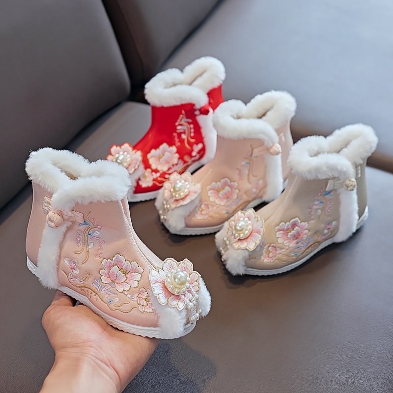 儿童汉服鞋女童古装鞋冬季加绒绣花鞋中国风棉靴民族古风拜年鞋子,淘宝优惠券,粉丝福利购,淘宝优惠卷
