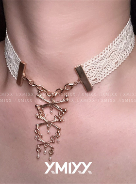 欧美小众蝶骨珍珠蕾丝choker项链