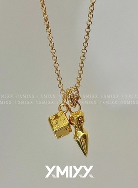 中古小众骰子子弹头吊坠项链女