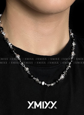 XMIXX ins风格黑色串珠无性别项链中性风小众轻奢潮流情侣毛衣链