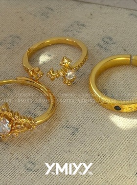 小众复古鸢尾十字架开口戒指女