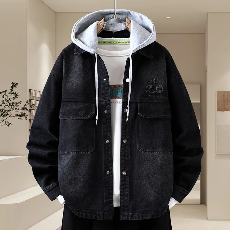 可拆卸帽牛仔衣男外套2025春秋季韩版潮流百搭夹克青少年男装褂子,淘宝优惠券,粉丝福利购,淘宝优惠卷