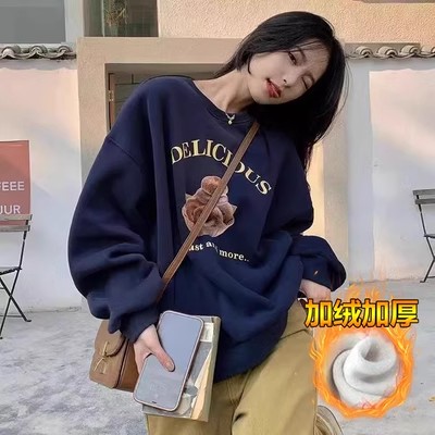 秋冬纯棉连帽加绒卫衣女宽松韩版百搭BF慵懒风ins上衣外套厚_丽baby服饰店_女装/女士精品-第4张图片-提都小院