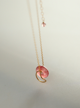 月光草莓晶平安扣吊坠项链