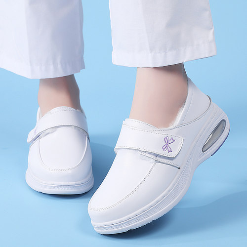 冬款真皮护士鞋不累脚透气防臭增高气垫厚底不累脚舒适透气医护鞋 - 图2