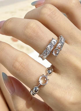 透明圆球戒指小众设计ins风指环冷淡风交叉锆石水晶食指戒开口戒