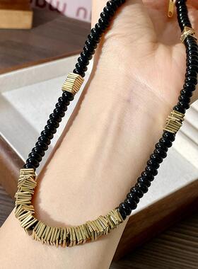 黑玛瑙小众设计金属拼接锁骨链