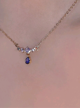 仲夏夜之梦星星温柔蓝色水滴锁骨链极简学生微镶锆石花朵项链女潮