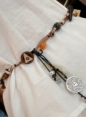 复古风贝壳多元素编织纽扣配饰手工编绳流苏多功能项链腰链毛衣链