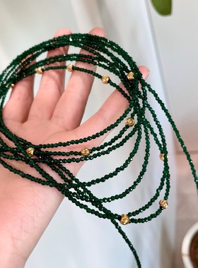 气质复古祖母绿水晶串珠长款项链女小众设计毛衣链叠戴choker颈链