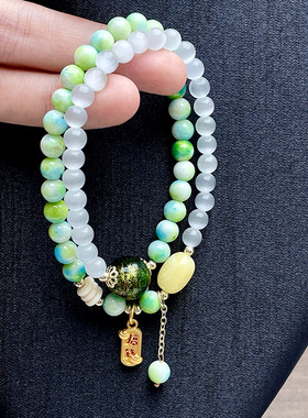 天然石绿色串珠手链精致水晶
