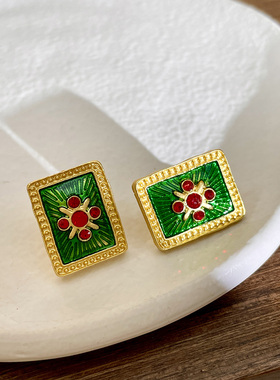 古董风彩色花纹珐琅锁骨链