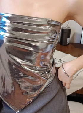 复古辣妹风黑色pu皮质包头头巾女夏季复古y2k方巾裹胸嘻哈发带女