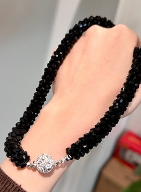 手工黑色水晶串珠项链颈链韩版时尚简约短款锁骨链装饰品女毛衣链