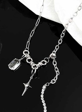 闪钻芒星可重组抽拉流苏项链女夏小众轻奢2021年新款辣妹锁骨链酷