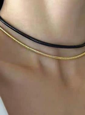 欧美风简约皮绳拼接蛇骨链