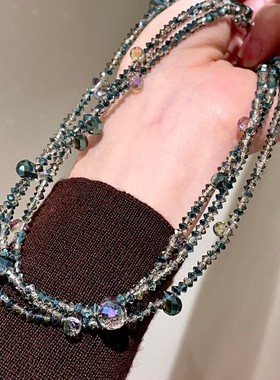 轻奢小众设计天然石水晶串珠项链高级感水滴形多层叠戴颈链锁骨链