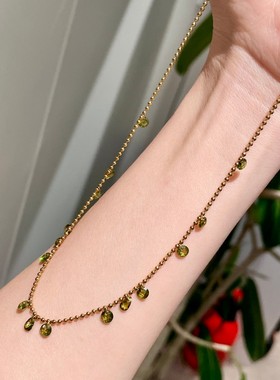 满天星橄榄绿水滴锆石流苏颈链精致项链法式气质小众气质锁骨链女