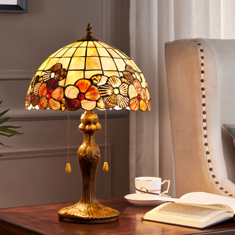 美式复古床头灯蒂凡尼贝壳客厅书房卧室温馨轻奢浪漫轻奢高级台灯 - 图2