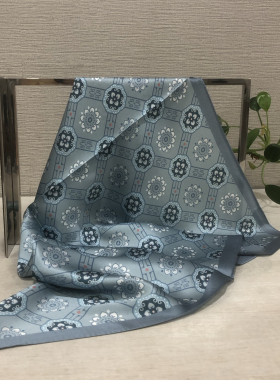 品牌剪标款～几何花卉65*65cm14姆米素绉缎双面同色瑕疵款