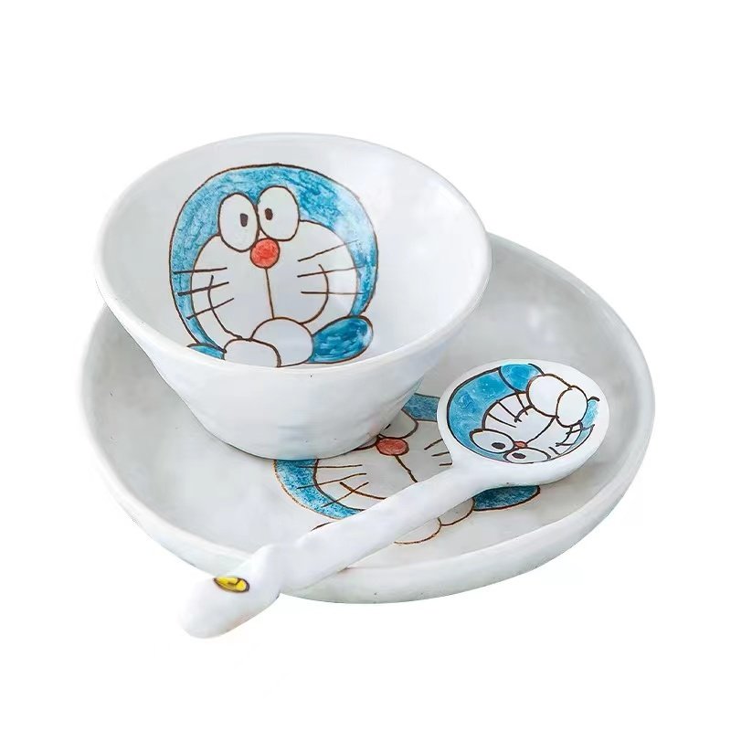 秋野家景德镇手绘釉下彩陶瓷餐具 卡通机器猫菜盘米饭碗可爱日式,淘宝优惠券,粉丝福利购,淘宝优惠卷