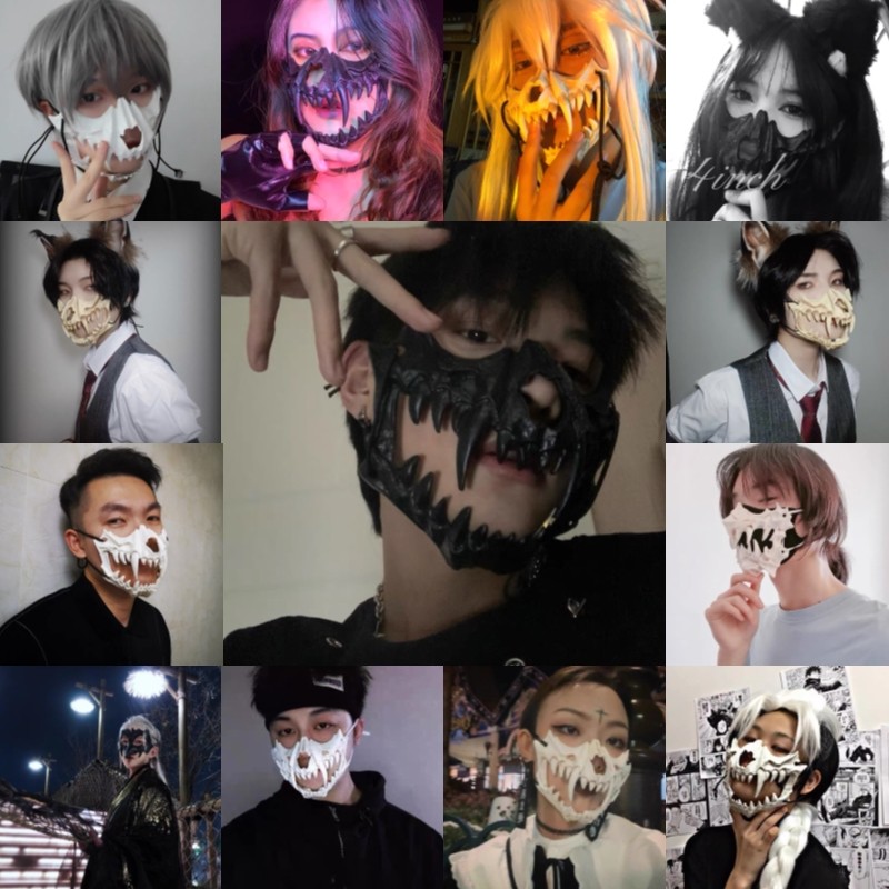 二次元半脸面罩龙神猛虎夜叉天狗人狼面具演出cos装扮万圣节道具