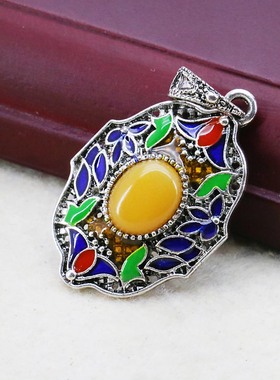 油菜花女景泰蓝椭圆吊坠挂饰彩色