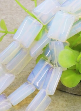 13x18mm方形白色蛋白石散珠子 优质欧泊DIY手工项链手链配件女