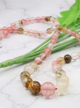 6-14mm圆珠叠珠西瓜皮玉石项链 DIY手工短链简约彩色天然石饰品女