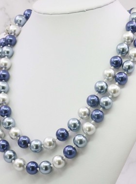 灰黑蓝三色双层玻璃珍珠项链