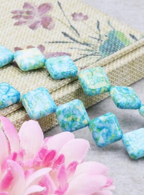 油菜花雨花石蓝黄色散珠饰品串珠