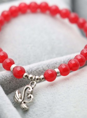 油菜花女玉髓玉石小天鹅红色手链