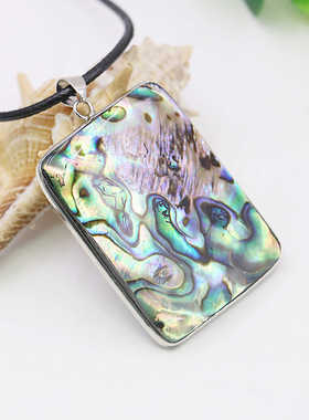 长方形项链油菜花贝壳天然女皮绳