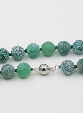 油菜花磨砂玛瑙圆珠女绿色项链