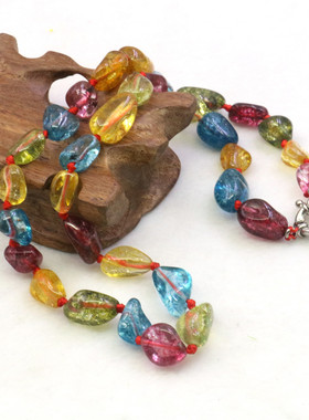 油菜花碧玺水晶不规则女彩色项链