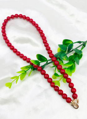 圆珠大红色不掉皮施家珍珠项链