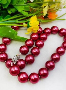 8 10 12 14mm圆珠梅红色珍珠项链 手工串欧美爆款特色项饰女礼物