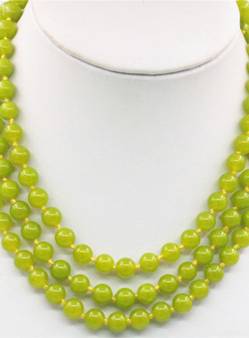 油菜花玉髓玉石圆女长项链苹果绿